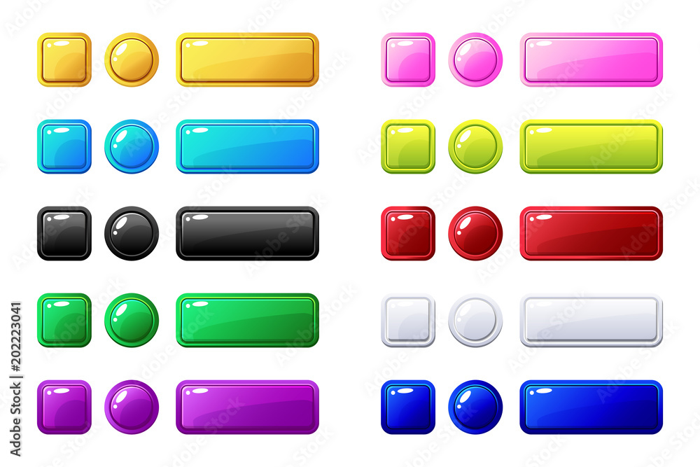 Colored buttons, Big set for Game or web design element,
