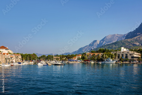 Croatia, Makarska Croatian resort sea side panoramic view.