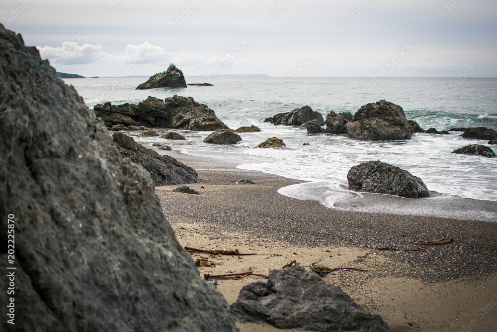 coastal landscape with waves and rocks