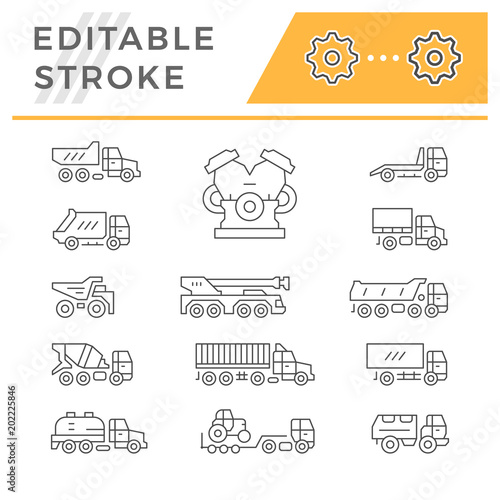 Set line icons of trucks