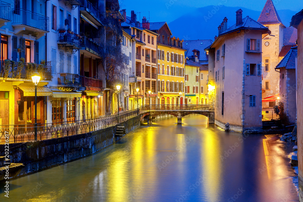 Annecy. Old city at night.