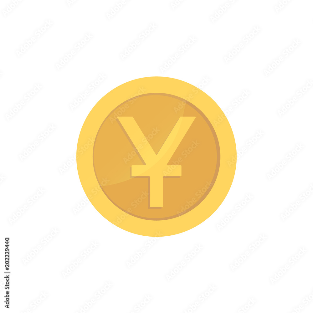 Golden glossy yuan coin. Gold pictograph yuan shiny coin. Golden glossy yuan coin. Gold pictograph yuan shiny coin.