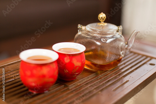 Chinese tea ceremony  Puer tea in assortment