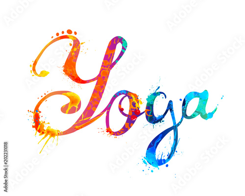 YOGA. Hand written word of splash paint
