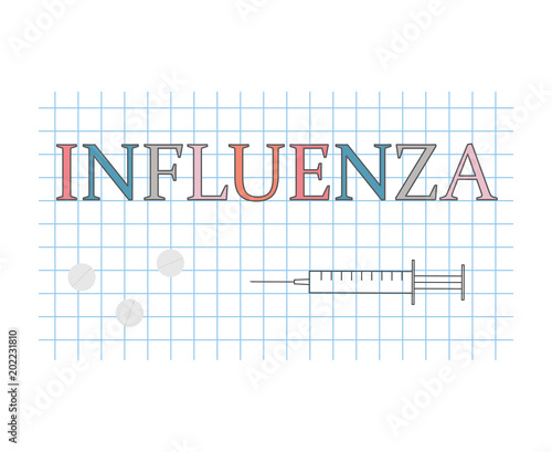 influenza word on checkered paper sheet- vector illustration