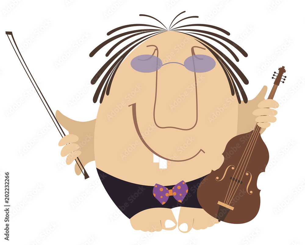 Funny cartoon violinist illustration isolated. Smiling man with violin and  fiddlestick illustration Stock Vector | Adobe Stock
