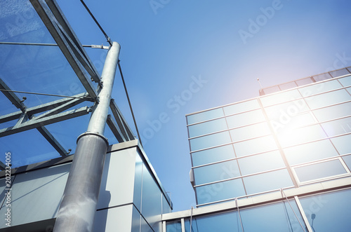 Sun reflected in a modern office building.