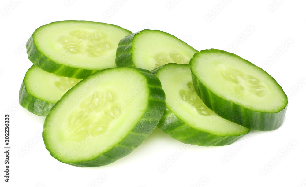 fresh cucumber slices isolated on white background fresh cucumber slices isolated on white background