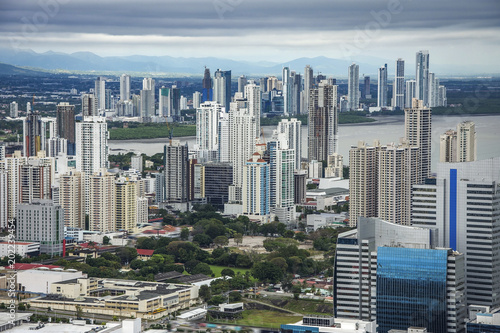 The beautiful and modern skyline of tall city buildings of Downtown Panama under a blue sky © Mariana Ianovska