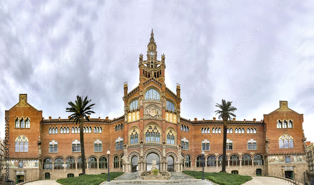 Naklejka premium Panorama of Hospital Sant Pau in Barcelona, Spain. A UNESCO World Heritage Site
