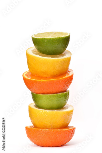 Pyramid of citrus fruits  lemon  lime and orange