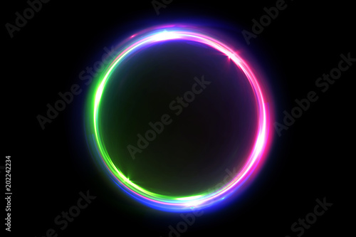 Abstract multicolor 3d illustration neon background luminous swirling Glowing circles Fototapet