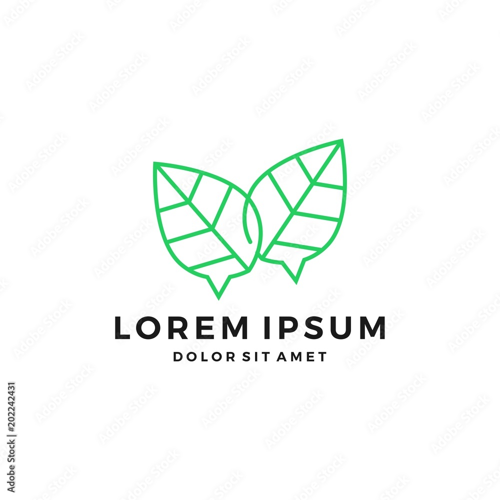leaf chat logo vector icon line outline monoline leaf chat logo vector icon line outline monoline