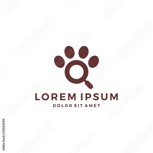 paw dog cat pet search find magnifier glass logo vector icon