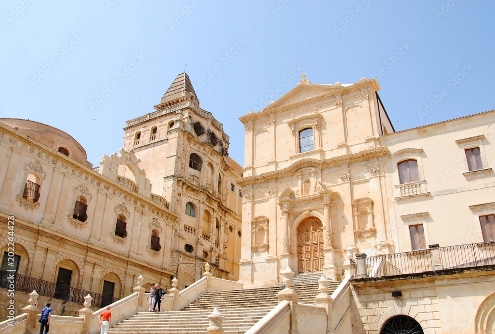 Noto, Church of San Francesco all'Immacolata in Sicily, Italy, built 1704-1745 by architects Vincenzo Sinatra and Rosario Gagliardi in the style of the Sicilian Baroque; UNESCO World Heritage Site