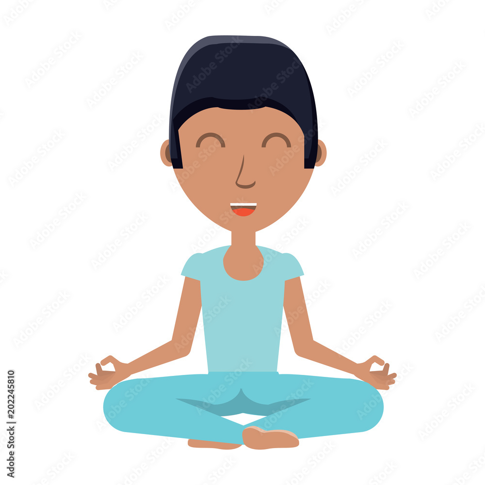 cartoon man doing lotus position over white background, colorful design. vector illustration cartoon man doing lotus position over white background, colorful design. vector illustration