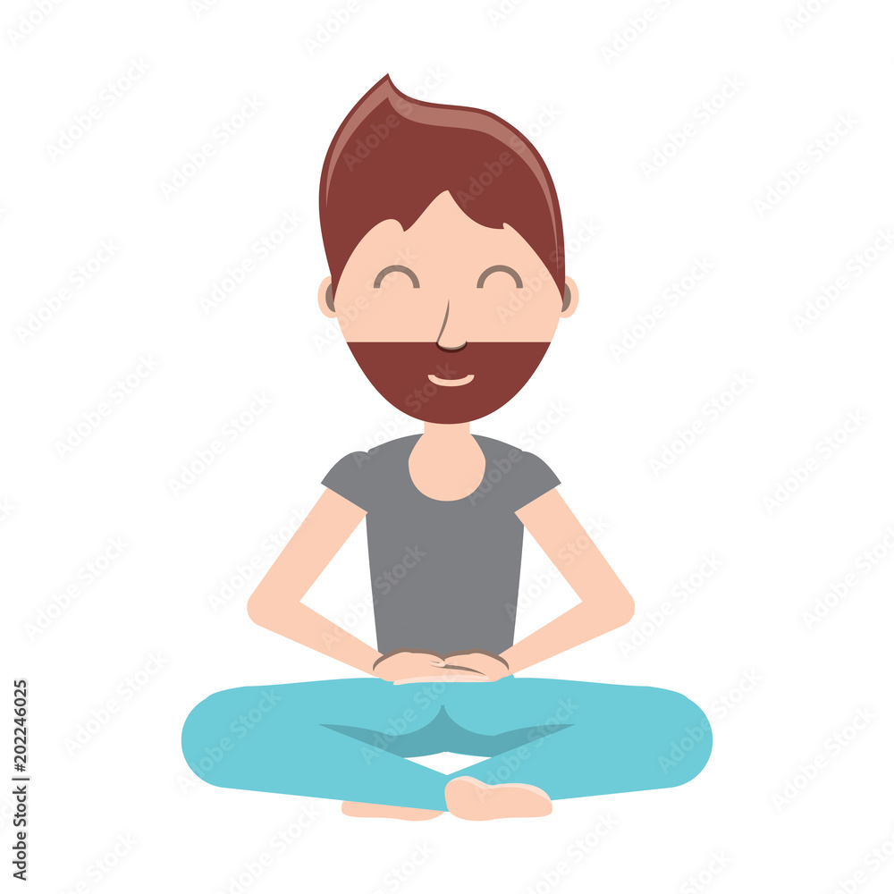 cartoon man doing lotus position over white background, colorful design. vector illustration cartoon man doing lotus position over white background, colorful design. vector illustration