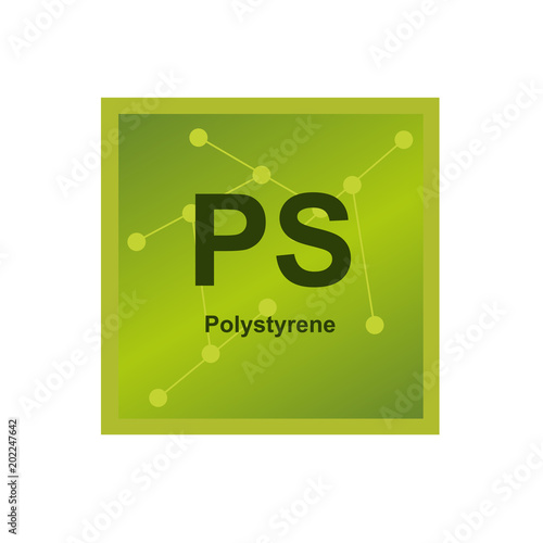 Vector symbol of Polystyrene (PS) polymer on the background from connected macromolecules