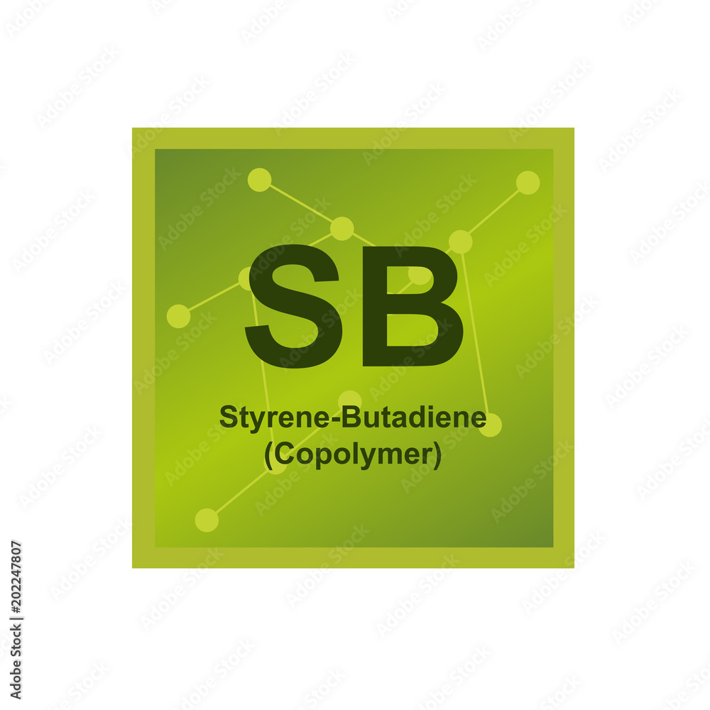 Vector symbol of Styrene Butadiene Copolymer (SB or SBR) polymer on the background from connected macromolecules Vector symbol of Styrene Butadiene Copolymer (SB or SBR) polymer on the background from connected macromolecules