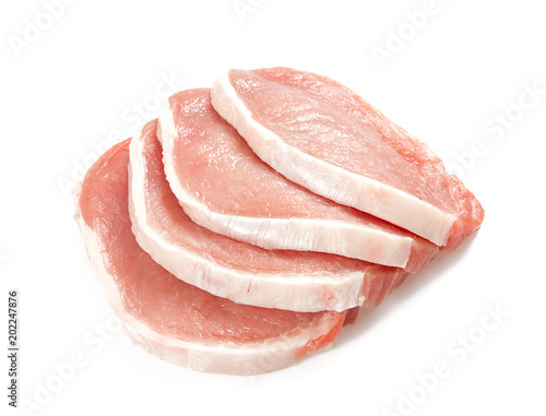 sliced raw meat isolated on white