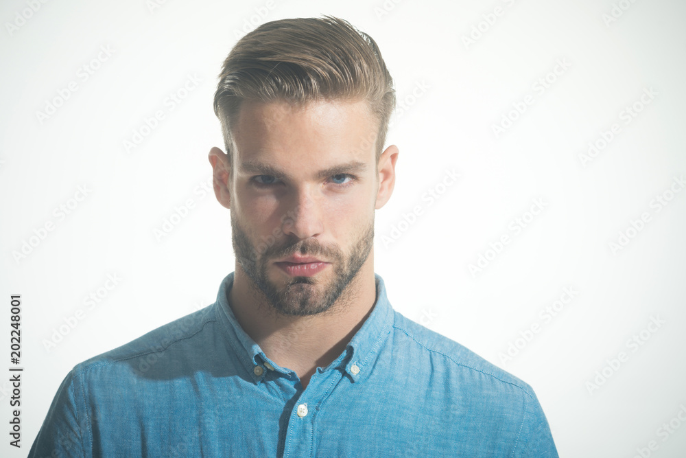 Attractive bearded man in casual clothing. Handsome unshaven man in ...