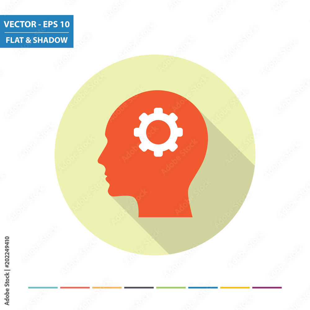 Head flat and cog icon with long shadow. Vector Illustration. Head flat and cog icon with long shadow. Vector Illustration.
