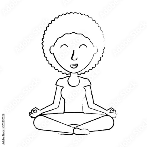 sketch of cartoon yogi woman practicing yoga over white background, vector illustration