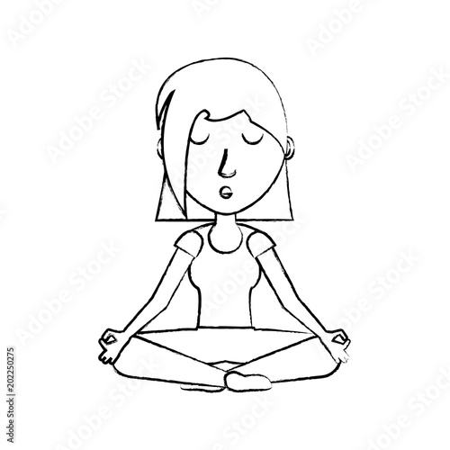 sketch of cartoon yogi woman practicing yoga over white background, vector illustration