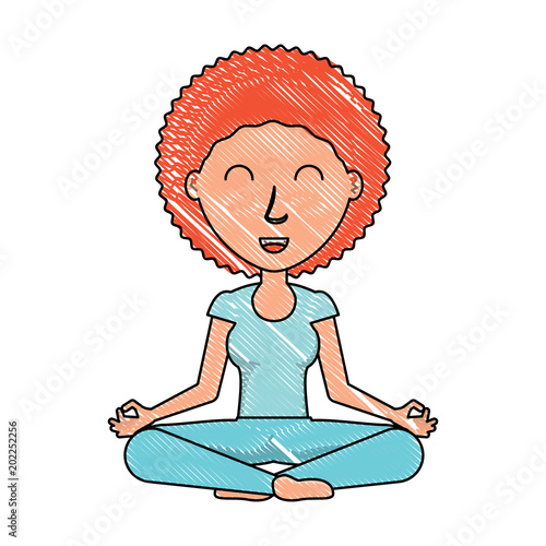 cartoon yogi woman practicing yoga over white background, colorful design. vector illustration
