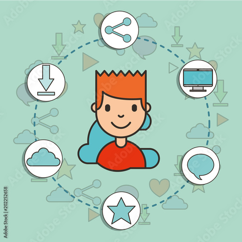 social media around happy boy digital technology vector illustration photo