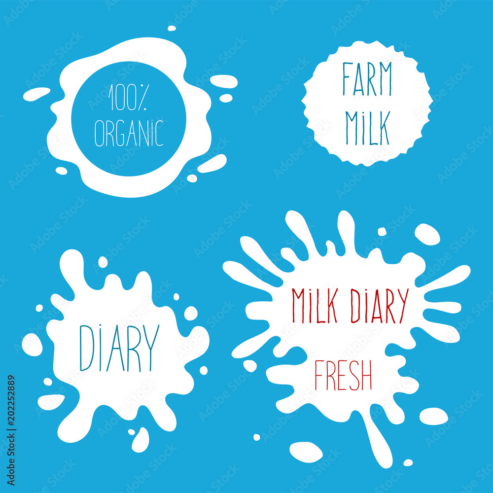 Milk, yogurt or cream splash blot vector set. Drink element, splashing template illustration