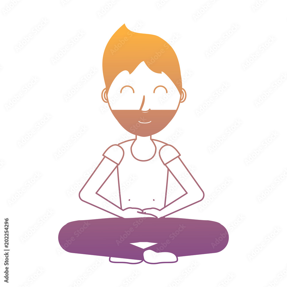 cartoon man doing lotus position over white background, colorful design. vector illustration cartoon man doing lotus position over white background, colorful design. vector illustration