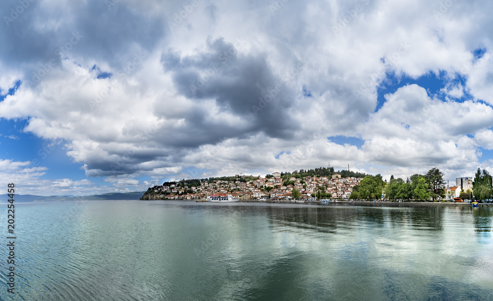 Panorama of Ohrid Lake in Macedonia with Ohrid City