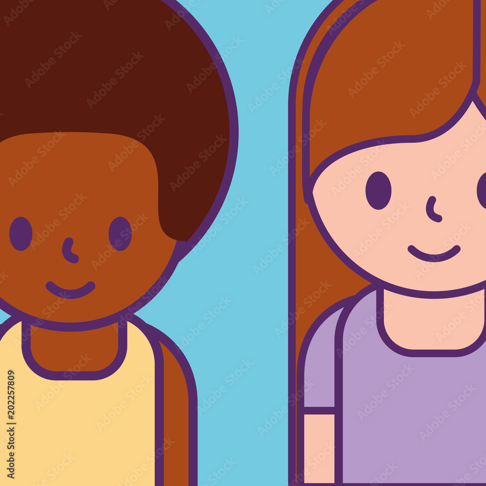 cartoon man and woman young characters vector illustration cartoon man and woman young characters vector illustration