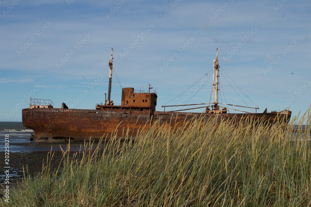 Rusting Ship in the Southern Atlantic Ocean
