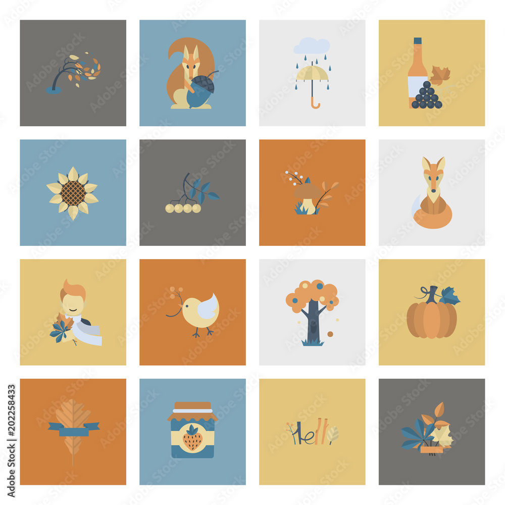 Obraz premium Set of Flat Autumn Icons