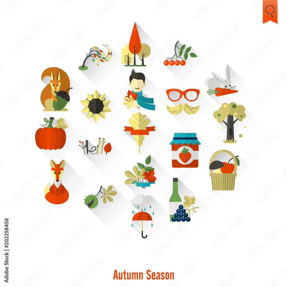 Fototapeta premium Set of Flat Autumn Icons