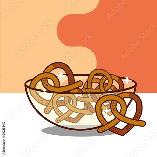 crystal bowl with pretzels bakery product vector illustration