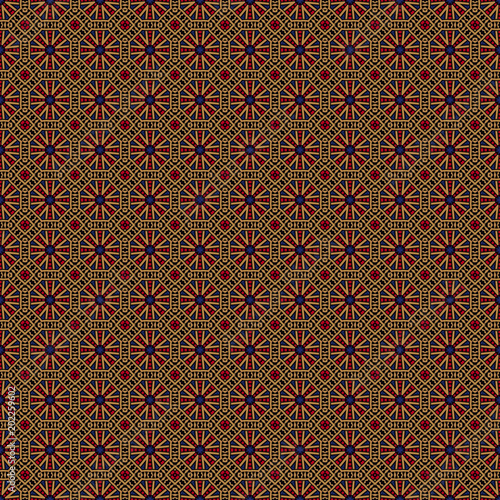 Ancient Geometric pattern in repeat. Fabric print. Seamless background, mosaic ornament, ethnic style.