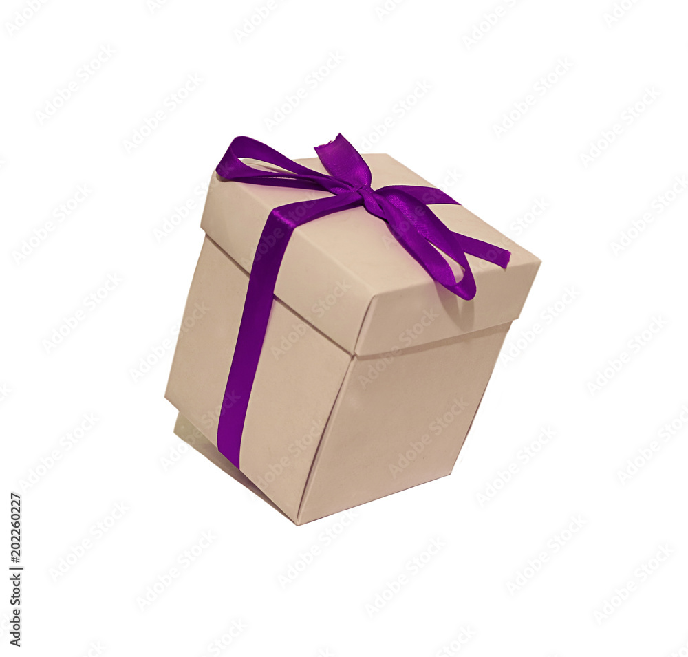 Square packaging for gift with ribbon and bow. Square packaging for gift with ribbon and bow.