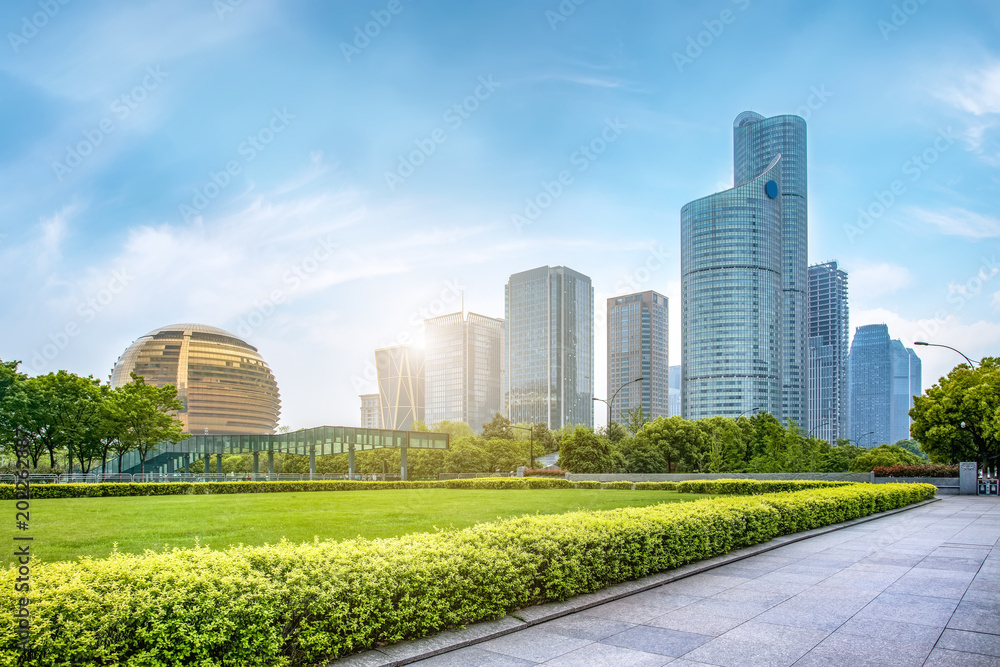 Fototapeta premium Contemporary Architecture Office Building Cityscape Personal Perspective Concept