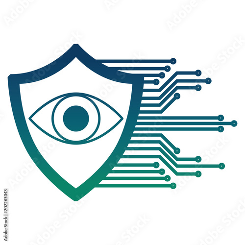 cyber security eye surveillance protection shield vector illustration