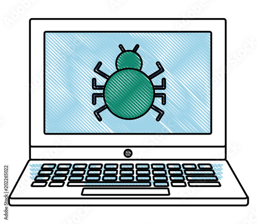 laptop computer with bug virus vector illustration design