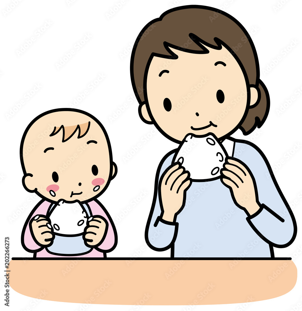 おにぎりを食べる親子 Stock イラスト Adobe Stock