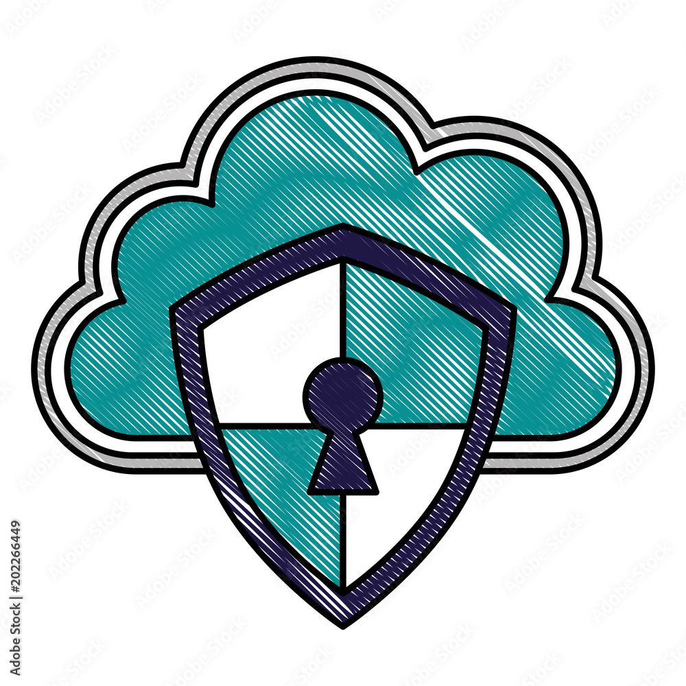 cloud storage shield protection keyhole cyber security vector illustration drawing cloud storage shield protection keyhole cyber security vector illustration drawing