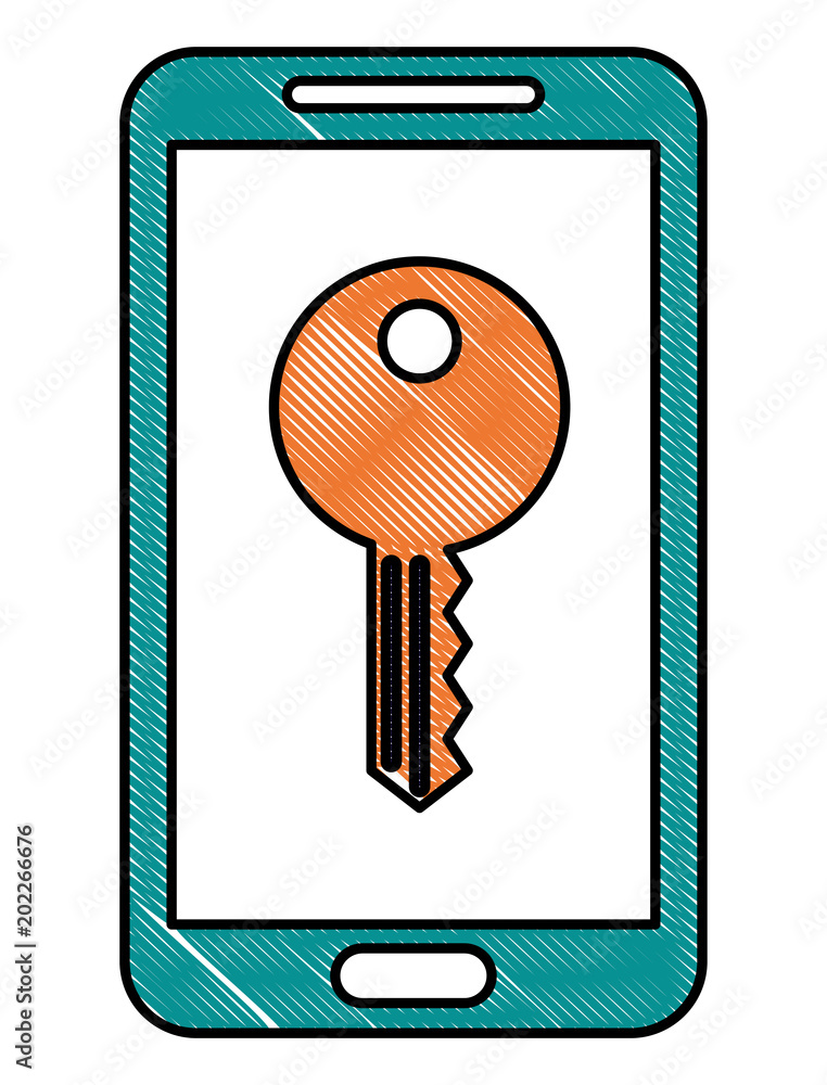 smartphone key access data password security vector illustration drawing smartphone key access data password security vector illustration drawing