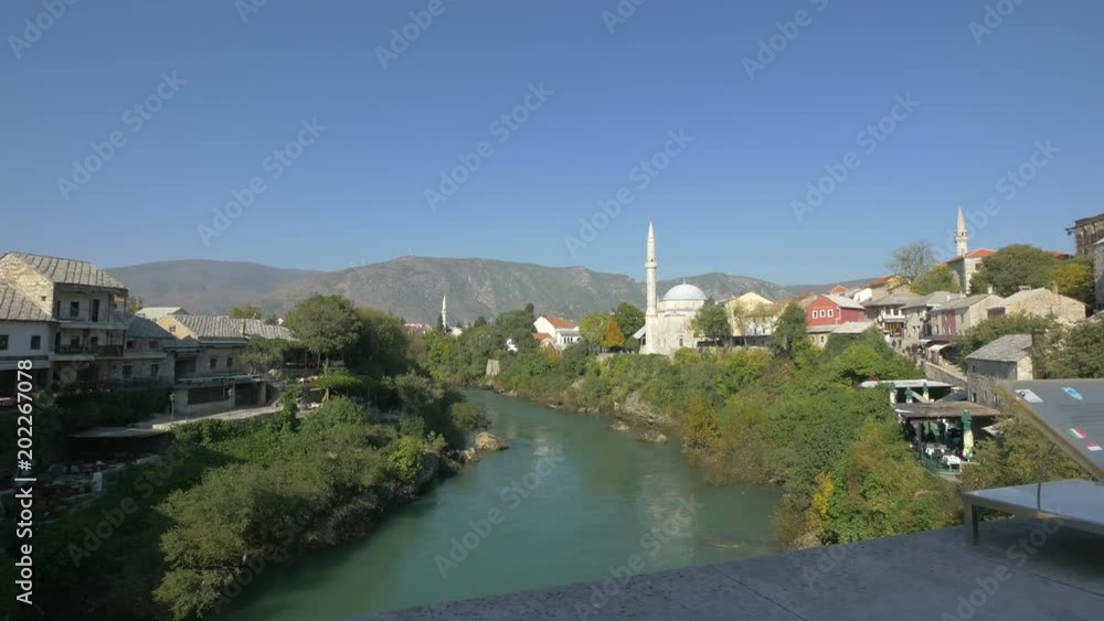 Neretva river, mosque and surroundings in Mostar Neretva river, mosque and surroundings in Mostar