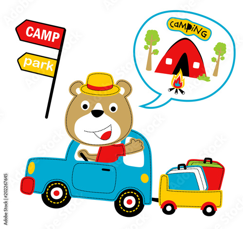 Camping time in holiday with funny animal  vector cartoon illustration