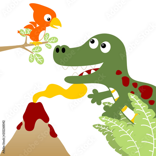 Fototapeta Naklejka Na Ścianę i Meble -  Dinosaurs live with volcano on white background, vector cartoon illustration
