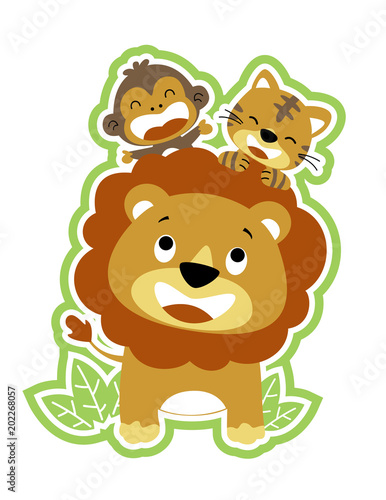 lion and friends  monkey  tiger  vector cartoon illustration